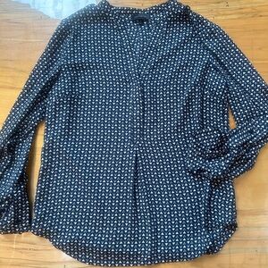 The Limited Chiffon Navy White Triangle 3/4 Long Sleeve Blouse Size Small